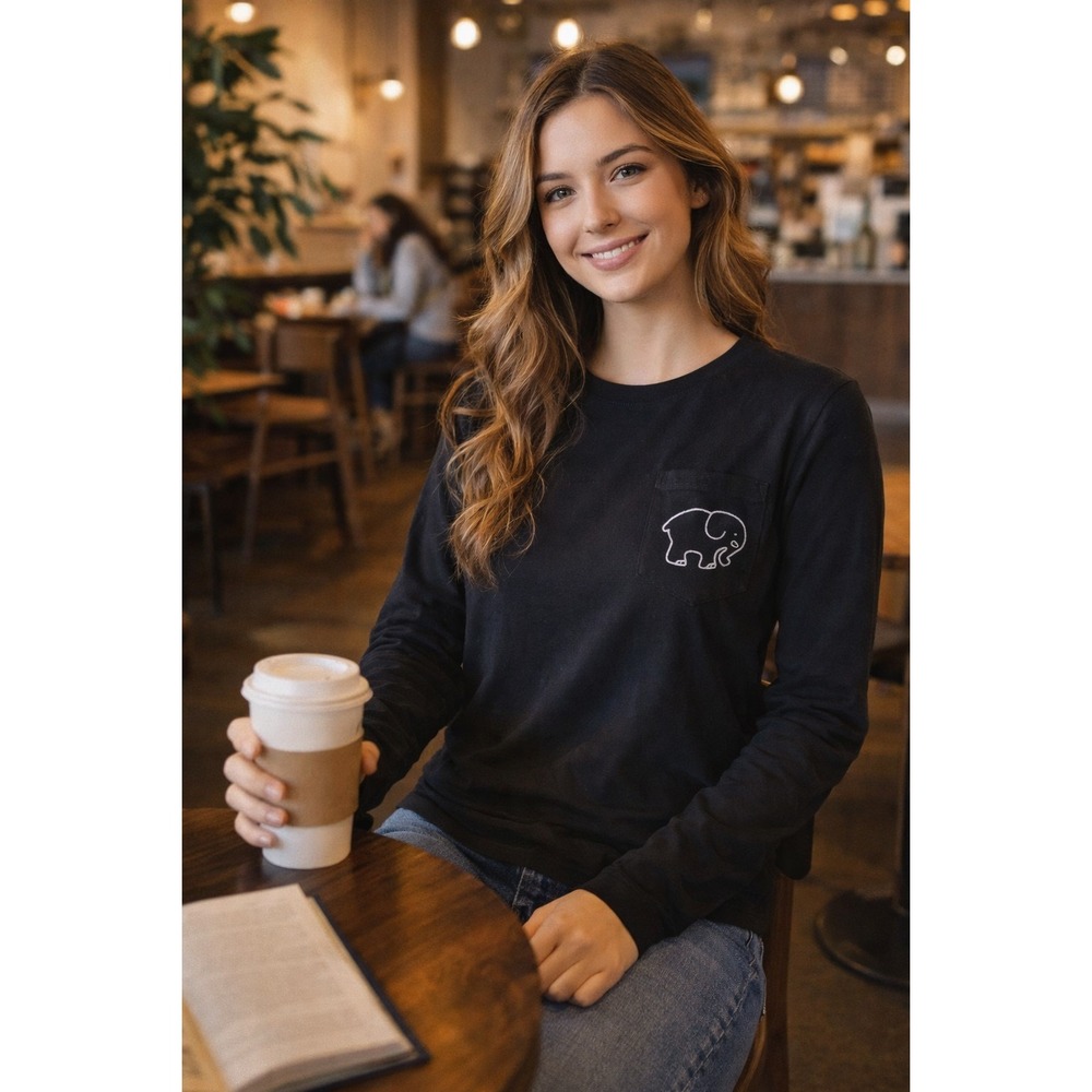 Ivory Ella XS Black Long Sleeve Paisley Elephant Logo Graphic Tee Shirt